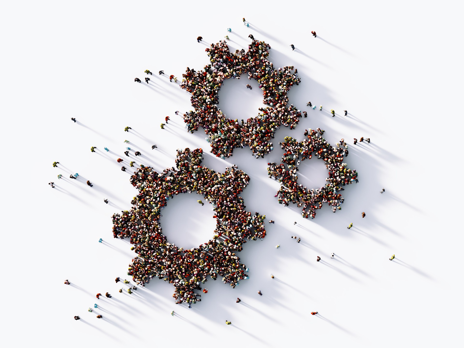 Human Crowd Forming  Gear Symbols : Hierarchy Concept
